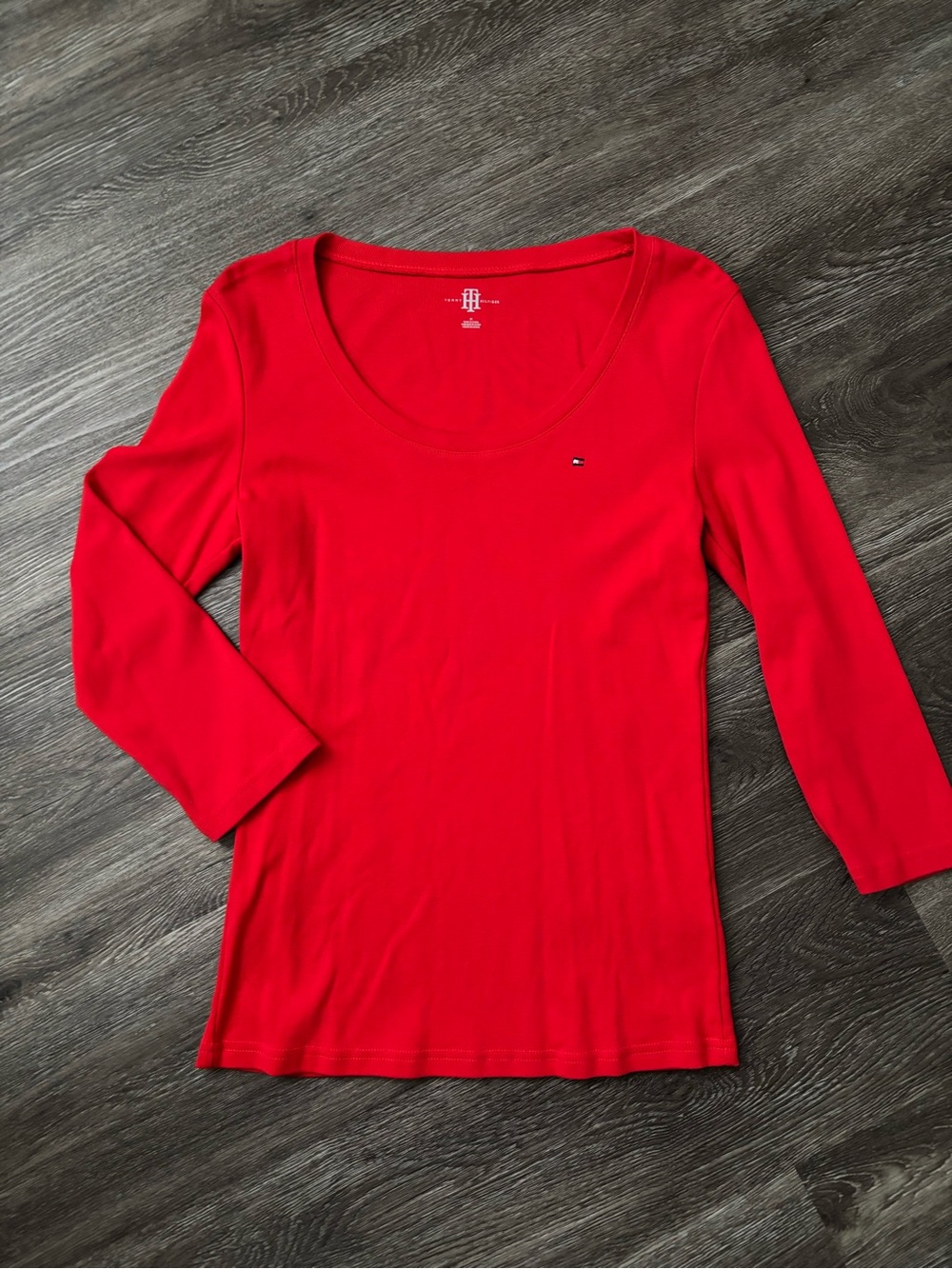 Tommy Hilfiger Red Scoop Neck Long Sleeve Tee